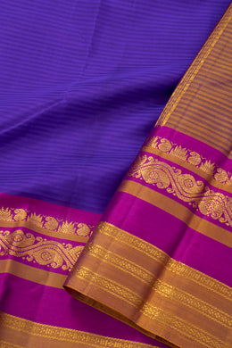 Violet Empress Blue Kanjivaram Pure Silk Saree With Stripes Design And Thandavalam Border 10076775