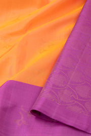 Golden Tangerine Orange Handloom Kanjivaram Soft Silk Saree With Floral Motifs Design 10076778