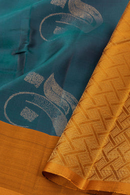 Ocean Mist Blue Handloom Kanjivaram Soft Silk Saree With Paisley Motifs Design 10076781