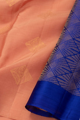 Apricot Rose Peach Handloom Borderless Kanjivaram Soft Silk Saree 10076783