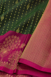 Jungle Olive Green Handloom Kanjivaram Soft Silk Saree With Geometric Line Butta Design 10076786