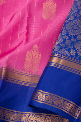 Rosette Glow Pink Handloom Kanjivaram Soft Silk Saree With Stripes And Floral Motifs Design 10076787
