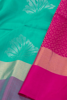 Crystal Aqua Blue Handloom Kanjivaram Soft Silk Saree 10076794