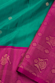 Ocean Mist Green Handloom Kanjivaram Soft Silk Saree With Floral Butta Design 10076797