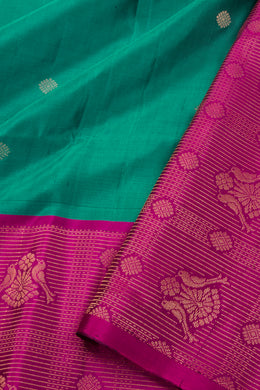 Ocean Mist Green Handloom Kanjivaram Soft Silk Saree With Floral Butta Design 10076797