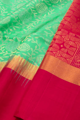 Pista Mint Green Handloom Kanjivaram Soft Silk Saree With Floral Design 10076804