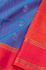 Iris Dream Blue Handloom Kanjivaram Soft Silk Saree With Stripes And Floral Butta Design 10076808