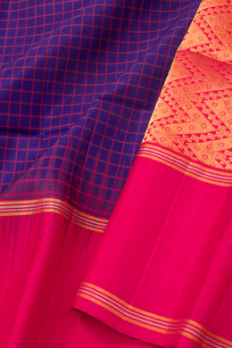 Twilight Violet Blue Handloom Kanjivaram Soft Silk Saree With Checks Design 10076812