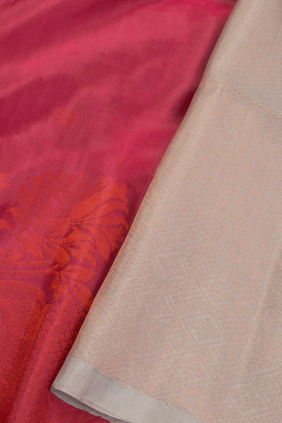 Apricot Blush Peach Handloom Borderless Kanjivaram Soft Silk Saree With Floral Butta Design 10076816