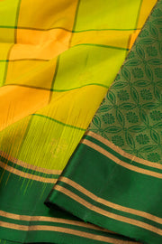 Tender Leaf Green Handloom Kanjivaram Soft Silk Saree With Checks Design 10076817