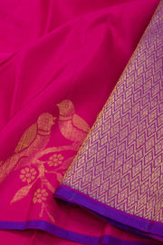 Royal Rani Pink Handloom Borderless Kanjivaram Soft Silk Saree With Birds Motifs Design 10076821
