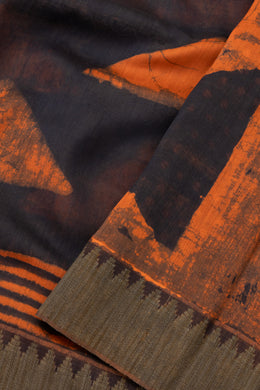 Black Dabu Printed Silk Cotton Saree 10077017