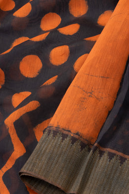 Black Dabu Printed Silk Cotton Saree 10077018