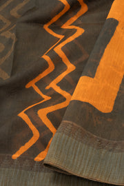 Brown Dabu Printed Silk Cotton Saree 10077020