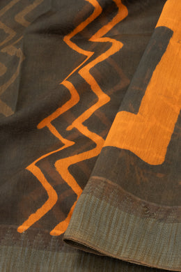 Brown Dabu Printed Silk Cotton Saree 10077020