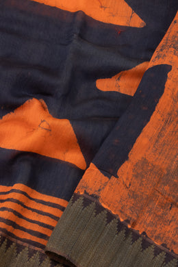 Black Dabu Printed Silk Cotton Saree 10077021