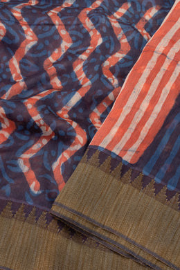  Blue Dabu Printed Silk Cotton Saree 10077022