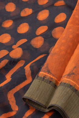 Black Dabu Printed Silk Cotton Saree 10077024