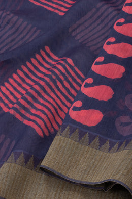 Purple Dabu Printed Silk Cotton Saree 10077027