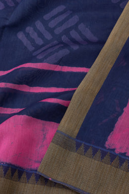 Purple Dabu Printed Silk Cotton Saree 10077031