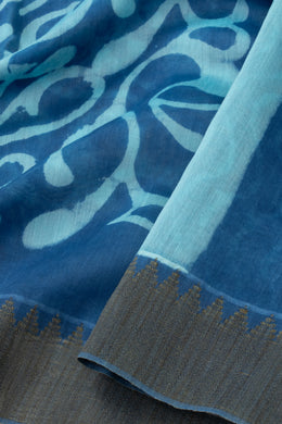 Blue Dabu Printed Silk Cotton Saree 10077034