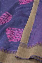 Purple Dabu Printed Silk Cotton Saree 10077036