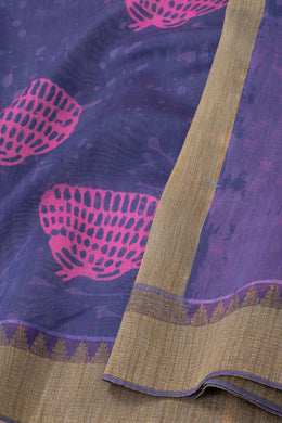 Purple Dabu Printed Silk Cotton Saree 10077036