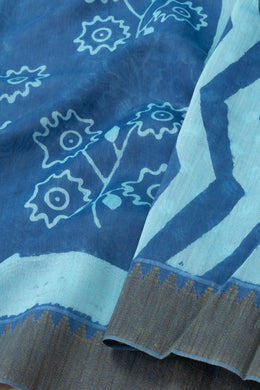 Blue Dabu Printed Silk Cotton Saree 10077037