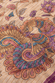 Purple Kalamkari Print Semi Linen Saree 10077244