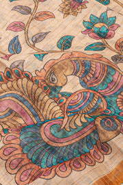Yellow Kalamkari Printed Semi linen Saree 10077245
