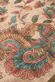 Green Kalamkari Printed Semi linen Saree 10077246