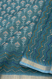 Teal Green Printed Semi Tussar Silk Saree 10077248
