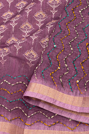Purple Printed Semi Tussar Silk Saree 10077250