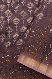 Brown Printed Semi Tussar Silk Saree 10077251