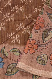 Dark Brown Printed Semi Tussar Silk Saree 10077252