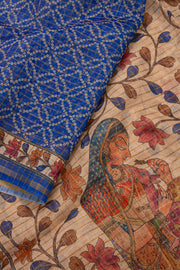 Blue Bandhani Print Semi Linen Saree 10077256