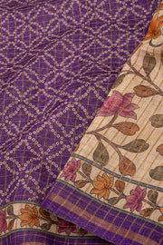 Purple Bandhani Print Semi Linen Saree 10077259