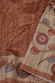 Copper Brown Kalamkari Print Semi Tussar Silk Saree 10077260