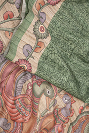 Green Kalamkari Print Semi Tussar Silk Saree 10077262