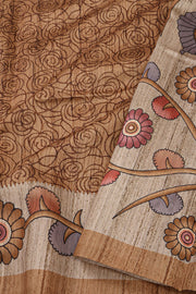 Beige Kalamkari Print Semi Tussar Silk Saree 10077284