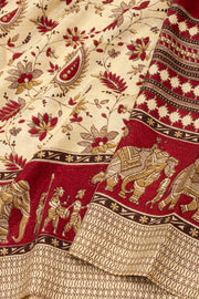 Beige and Red Kani Printed Silk Saree 10077874