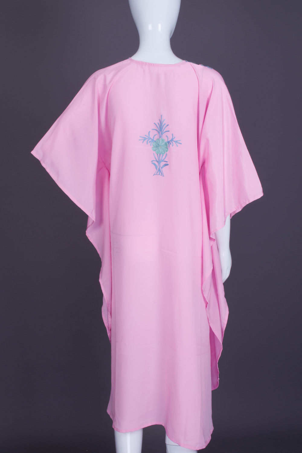 Pink Sozni Embroidered Crepe Silk Kaftan - Avishya