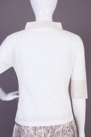 White Shawl Neck Cotton Crop Top-Avishya