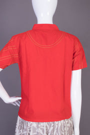 Red Chinese Collar Cotton Crop Top - Avishya