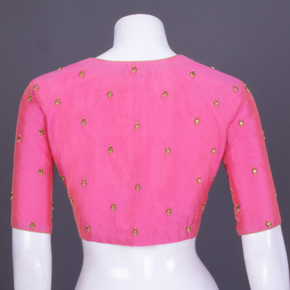 Pink Aari Embroidered Silk Blouse 10069589 - Avishya