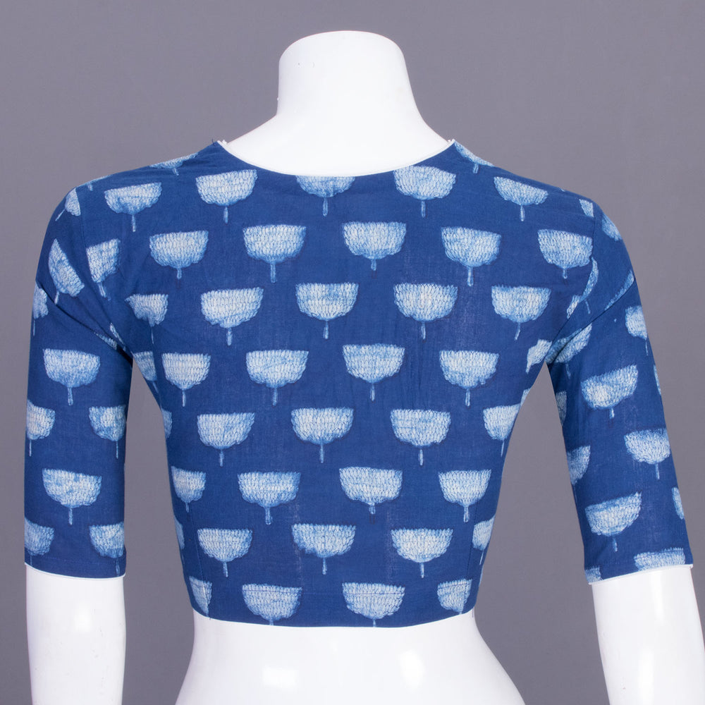 Blue Indigo Handblock Printed Cotton Blouse Without Lining 10069518 - Avishya