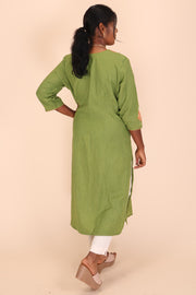 Green Tilla Embroidered Tussar Cotton Kurta 
