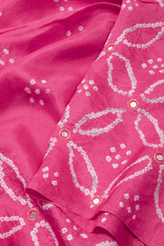 Pink Bandhani Mulberry Silk Saree With Mirror and Zari Embroidery 10073069