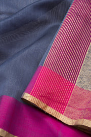 Grey Handloom Chanderi Silk Cotton Saree With Ganga Jamuna Border 10073080