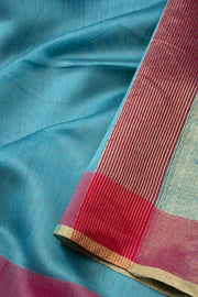 Blue Handloom Chanderi Silk Cotton Saree With Ganga Jamuna Border 10073081